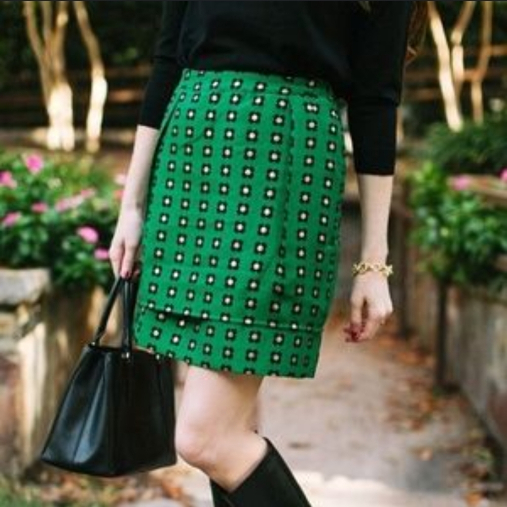 Anthropologie HD In Paris Green Garden Glimmer Tiered Flower Skirt NWOT 0 ❇️